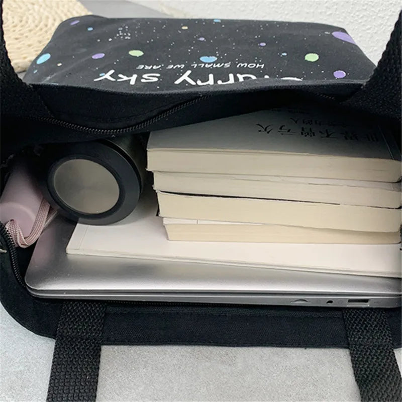 Design Tote Bag Starry Sky Canvas Women Handbag Large Capacity Student School Book Single Shoulder