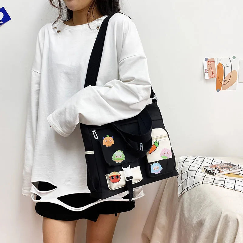 Cute Canvas Tote Bag for Teen Girls – Waterproof Crossbody Shoulder Bag