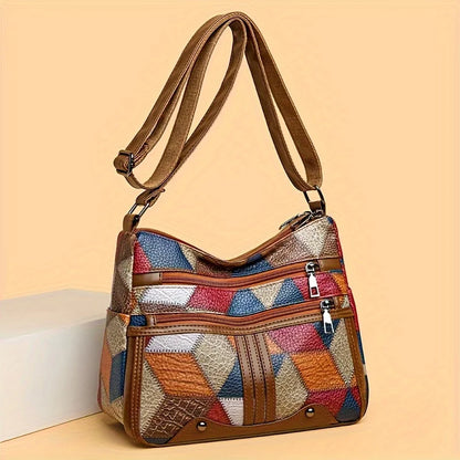 Geometric Patchwork Crossbody Bag for Women – Multi-Color