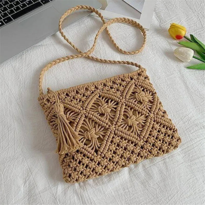 Crochet Woven Boho Shoulder Bag – Lightweight Crossbody