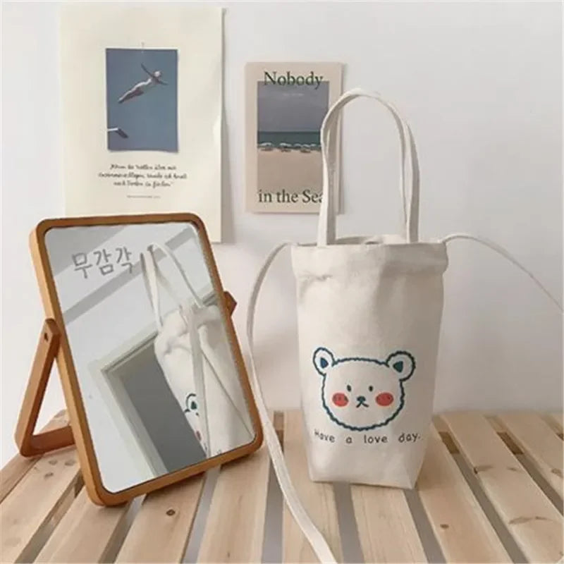 Cute Cartoon Canvas Mini Bucket Tote Bag for Women & Girls