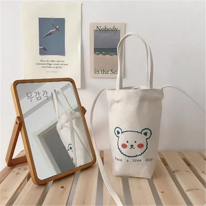Cute Cartoon Canvas Mini Bucket Tote Bag for Women & Girls