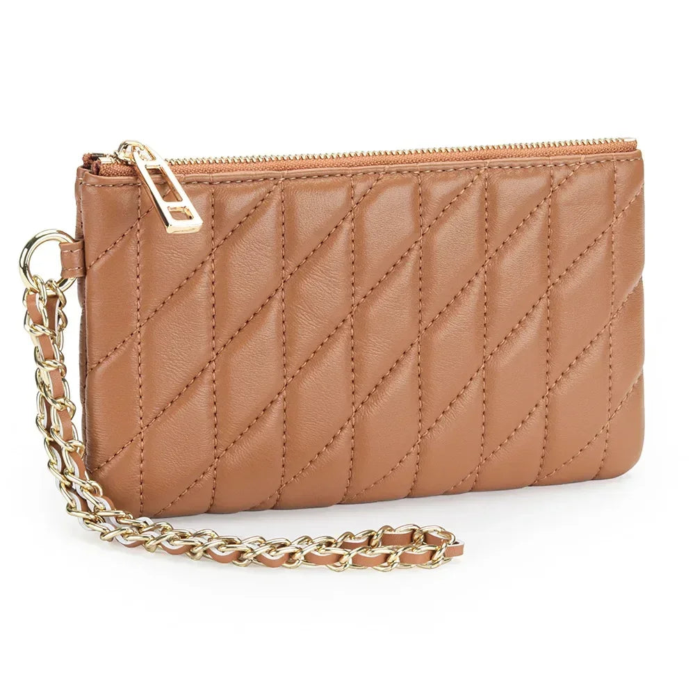 Leather Clutch Bag Women S Diamond Check Embroidered Long Wallet Multi-Functional Mobile Phone