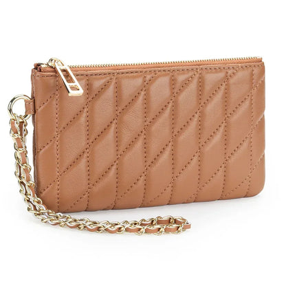 Leather Clutch Bag Women S Diamond Check Embroidered Long Wallet Multi-Functional Mobile Phone