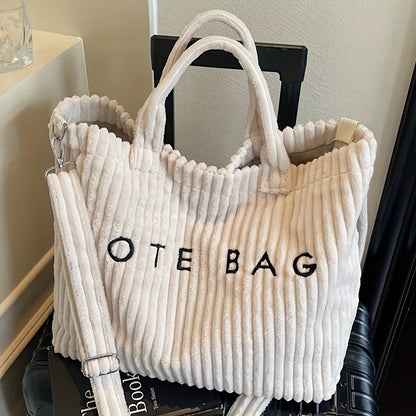 Striped Velvet Tote Bag – Large Capacity Women's Shoulder & Crossbody Handbag