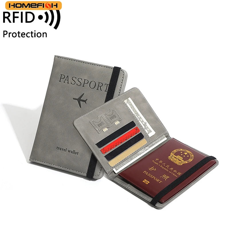 Homefish Women Men Rfid Vintage Business Passport Covers Holder Multi-Function Id Bank Card Pu