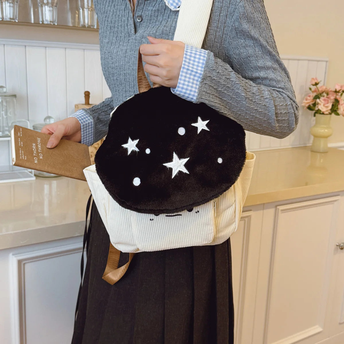 Fashionable Plush Cartoon Mushroom Student Backpack Soft Lightweight Large Capacity Girl S School