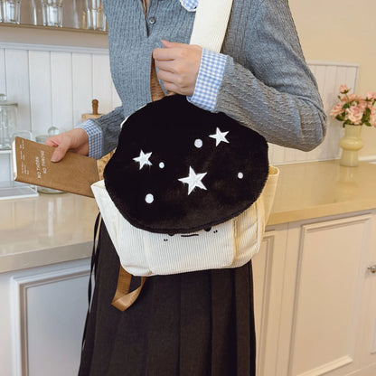 Fashionable Plush Cartoon Mushroom Student Backpack Soft Lightweight Large Capacity Girl S School