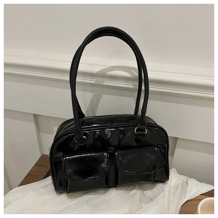 Vintage Women Business Shoulder Bags Simple Ladies Commute Tote Bag Pu Leather Female Underarm
