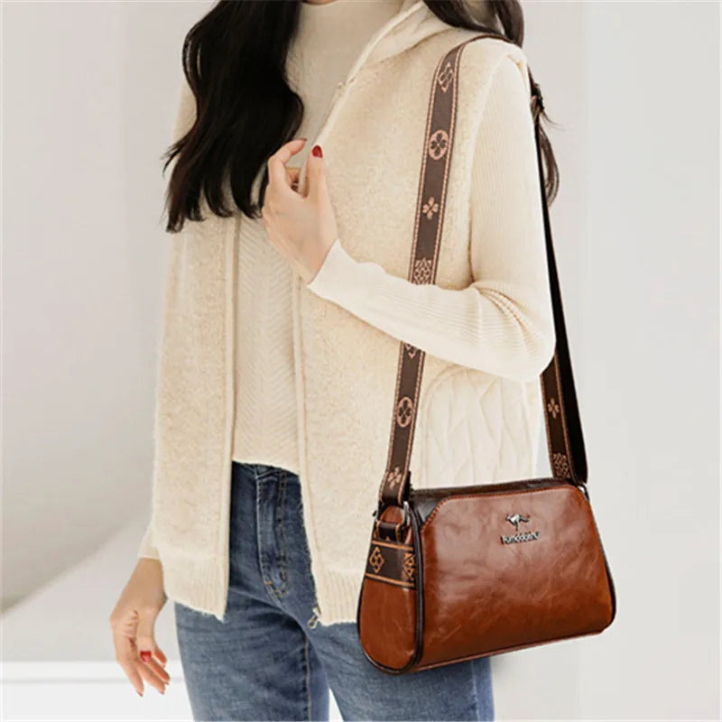 Leather Crossbody Bag – Retro Pillow Shape with Adjustable Strap