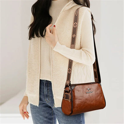 Leather Crossbody Bag – Retro Pillow Shape with Adjustable Strap
