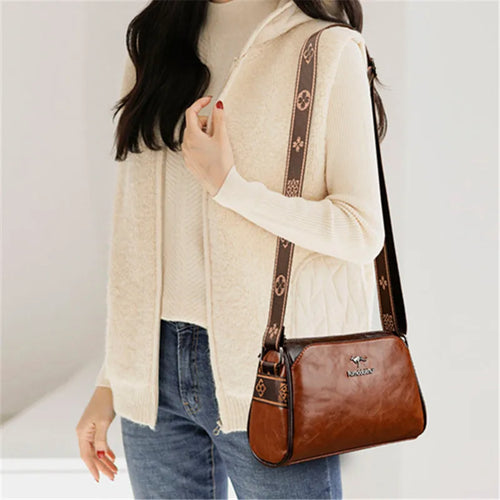 Leather Crossbody Bag – Retro Pillow Shape with Adjustable Strap