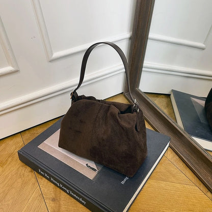 Suede Ruched Mini Bucket Bag with Detachable Strap