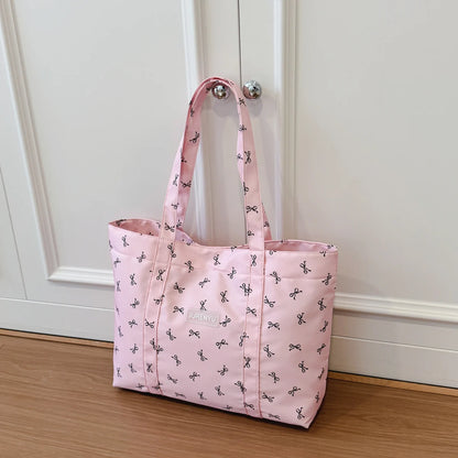 Casual Women Handbag Bow Print Solid Large Capacity Tote Bag Lightweight Shoulder Daily Commute