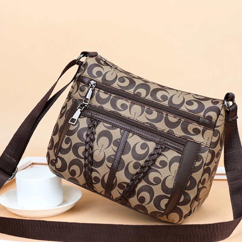 Monogram Print Crossbody Shoulder Bag – Women's PU Leather Handbag