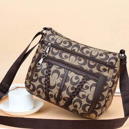 Monogram Print Crossbody Shoulder Bag – Women's PU Leather Handbag