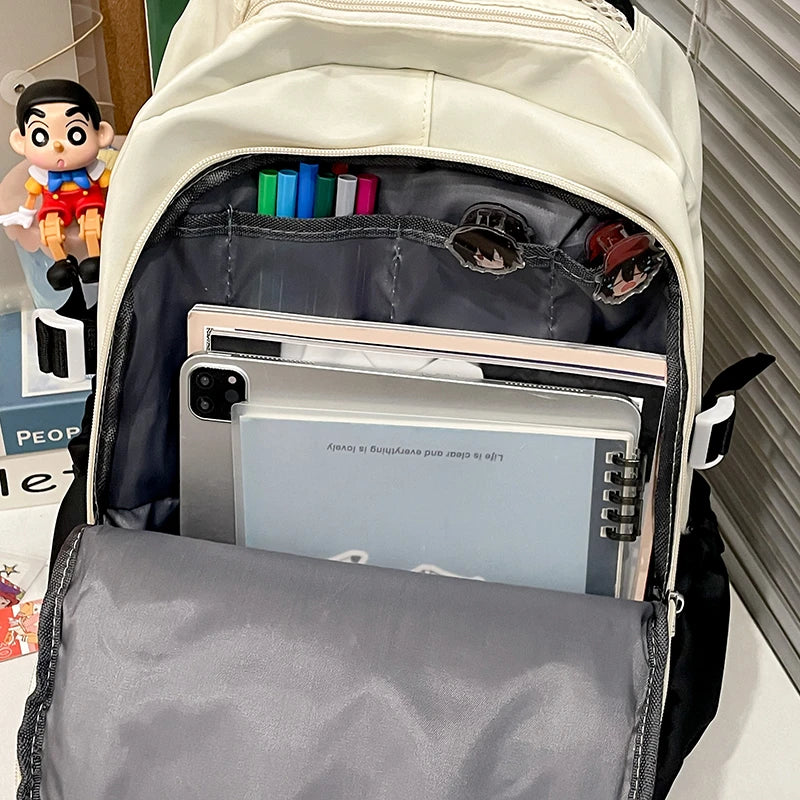 College Style Color Blocked Backpack Student School Bags Nylon Large Capacity Reduce Loadco Mputer