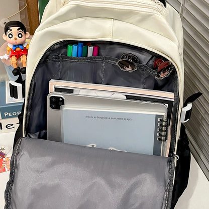College Style Color Blocked Backpack Student School Bags Nylon Large Capacity Reduce Loadco Mputer