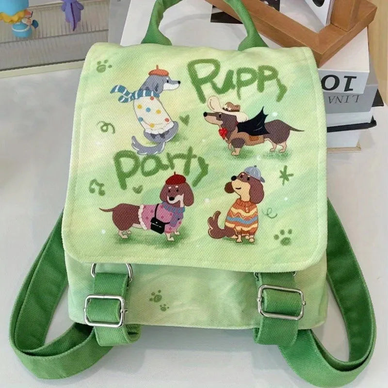 Cute Cartoon Canvas Backpack with Adjustable Straps