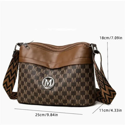 Letter Print Crossbody Bag – Triple Zipper Leather Shoulder Purse