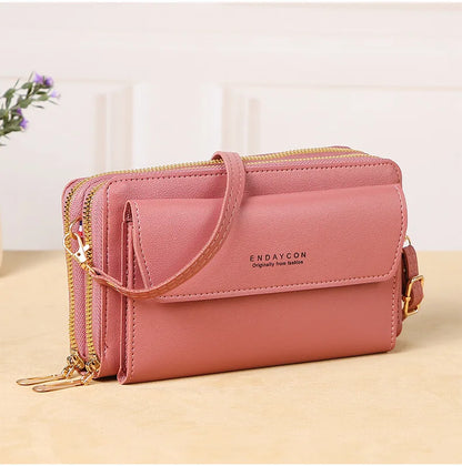 Multi-Zipper Crossbody Bag – Women's PU Leather Phone Purse & Clutch Wallet