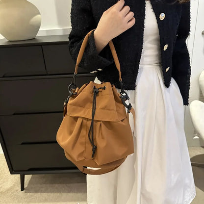Nylon Drawstring Bucket Bag – Casual Crossbody Shoulder Bag for Women