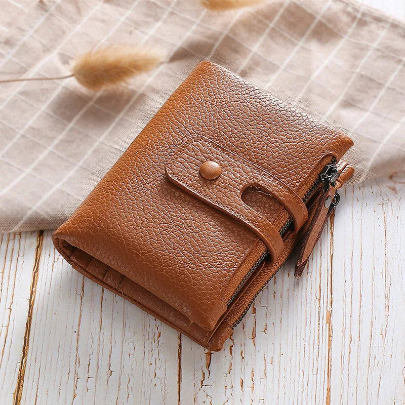 Ladies Short Wallet Soft Leather Top Layer Cowhide Anti-Theft Brush - Soft