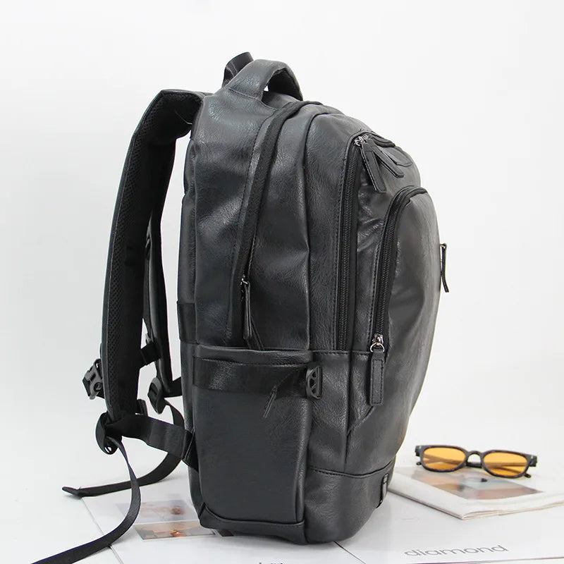 14-Inch Computer Bag Pu Leather Retro Multi-Functional Men S Backpack - Waterproof