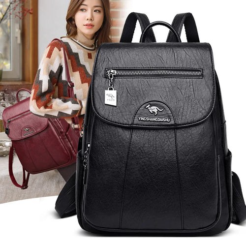 Faux Leather Women's Backpack – Large Capacity Casual Flap Bag
