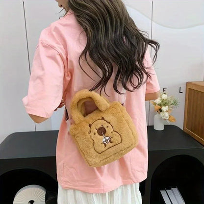 Capybara Plush Crossbody Bag – Cute Fluffy Animal Handbag for Women