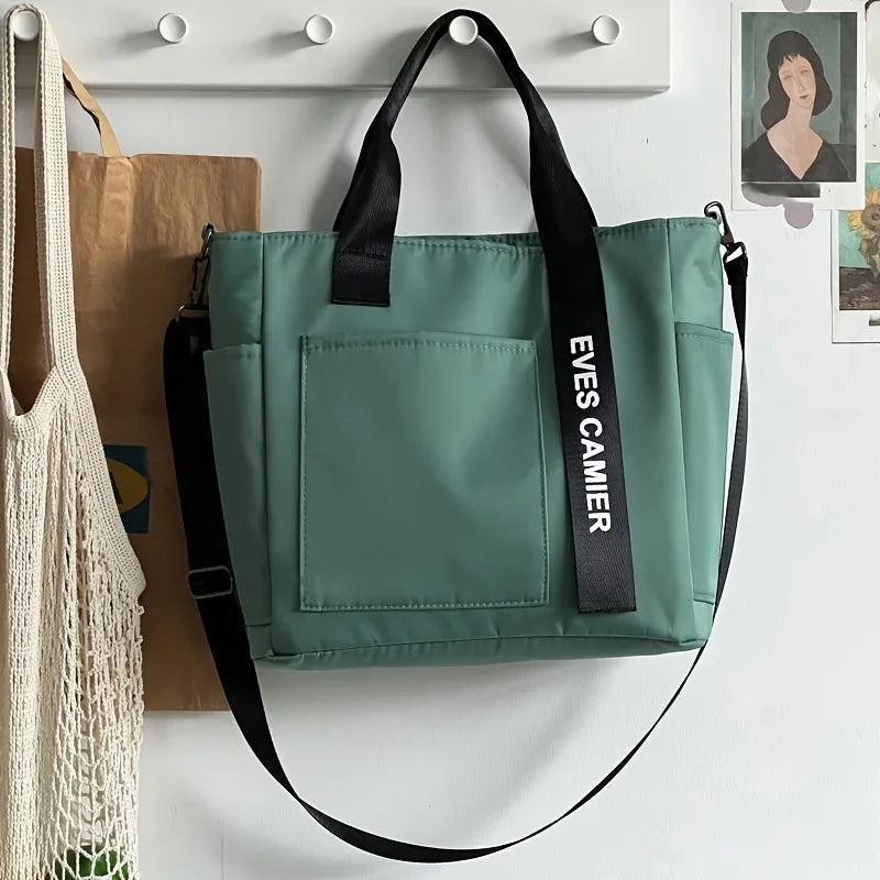 Multi-Pocket Canvas Tote Bag – Adjustable Crossbody Shoulder Bag
