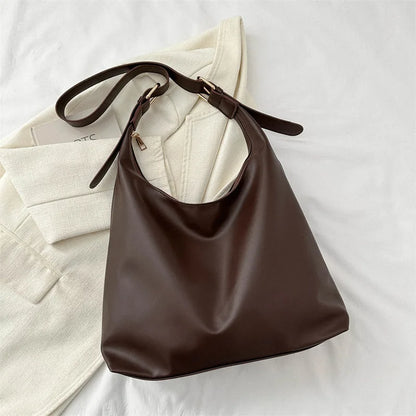 Sleek Black Leather Shoulder Underarm Bag Minimalist Spacious Perfect Everyday Casual Chic Outfits