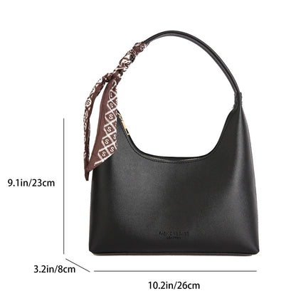 Ladies Retro Handbag Letter Logo Accent Detachable Scarf Light Carry Durable Zipper Spacious Daily