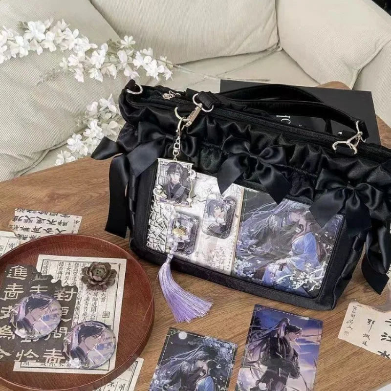 Sweet Cool Ita Bag Female Students Portable Satin Shoulder Large Capacity Bow Crossbody Totes