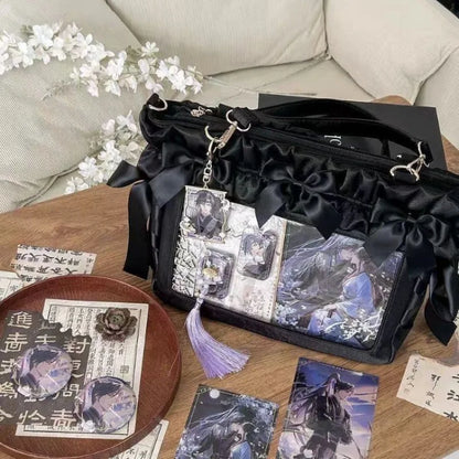 Sweet Cool Ita Bag Female Students Portable Satin Shoulder Large Capacity Bow Crossbody Totes