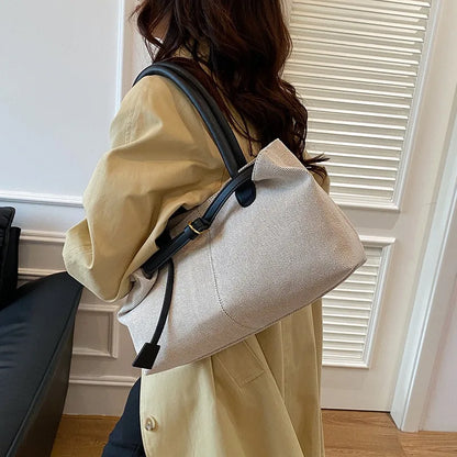 Large Capacity Canvas Tote Bag for Women – Retro Shoulder Handbag