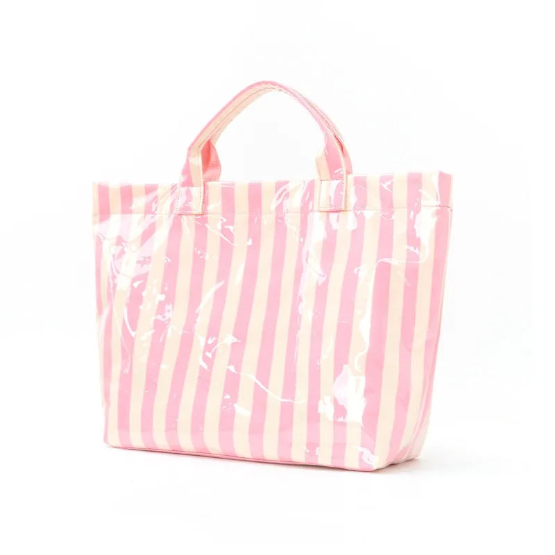 Waterproof Striped Tote Bag – Large Capacity PVC Beach Handbag for Women