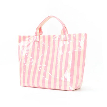 Waterproof Striped Tote Bag – Large Capacity PVC Beach Handbag for Women