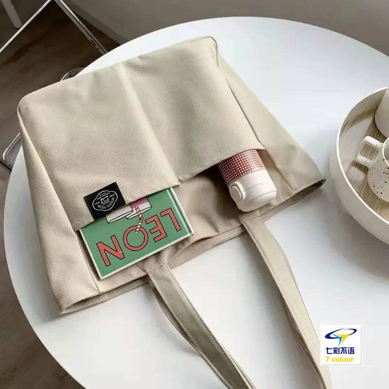 Large Canvas Tote Bag – Women's Soft Shoulder Bag for Students