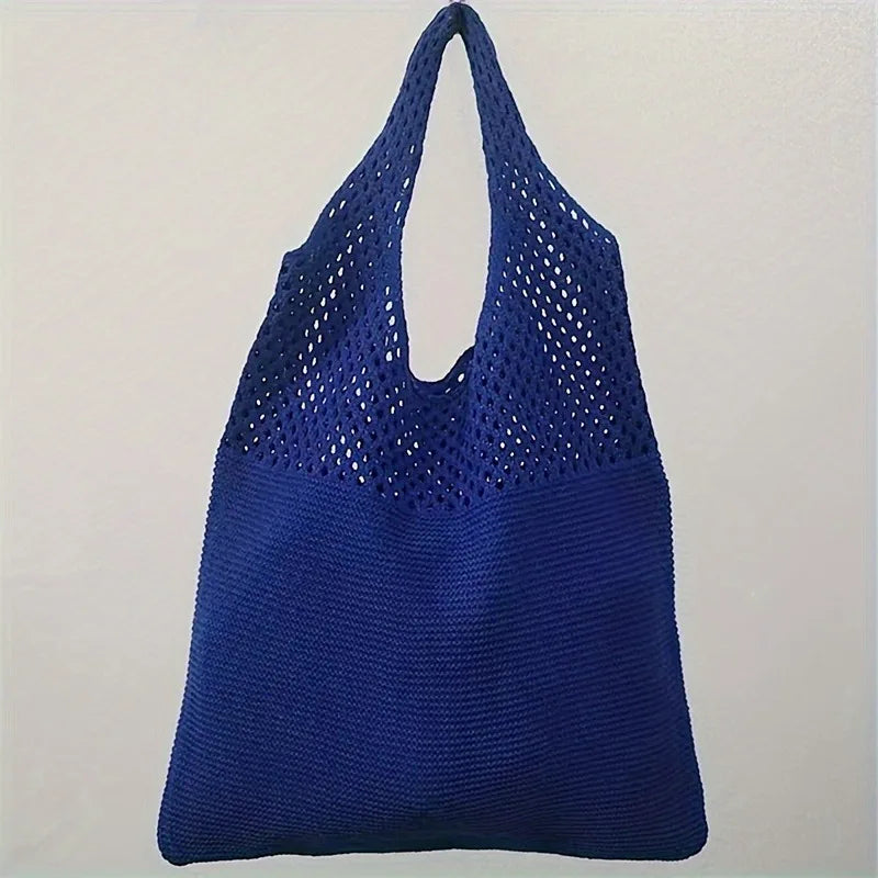 Crochet Hollow-Out Shoulder Bag – Large Capacity Knitted Tote for Women