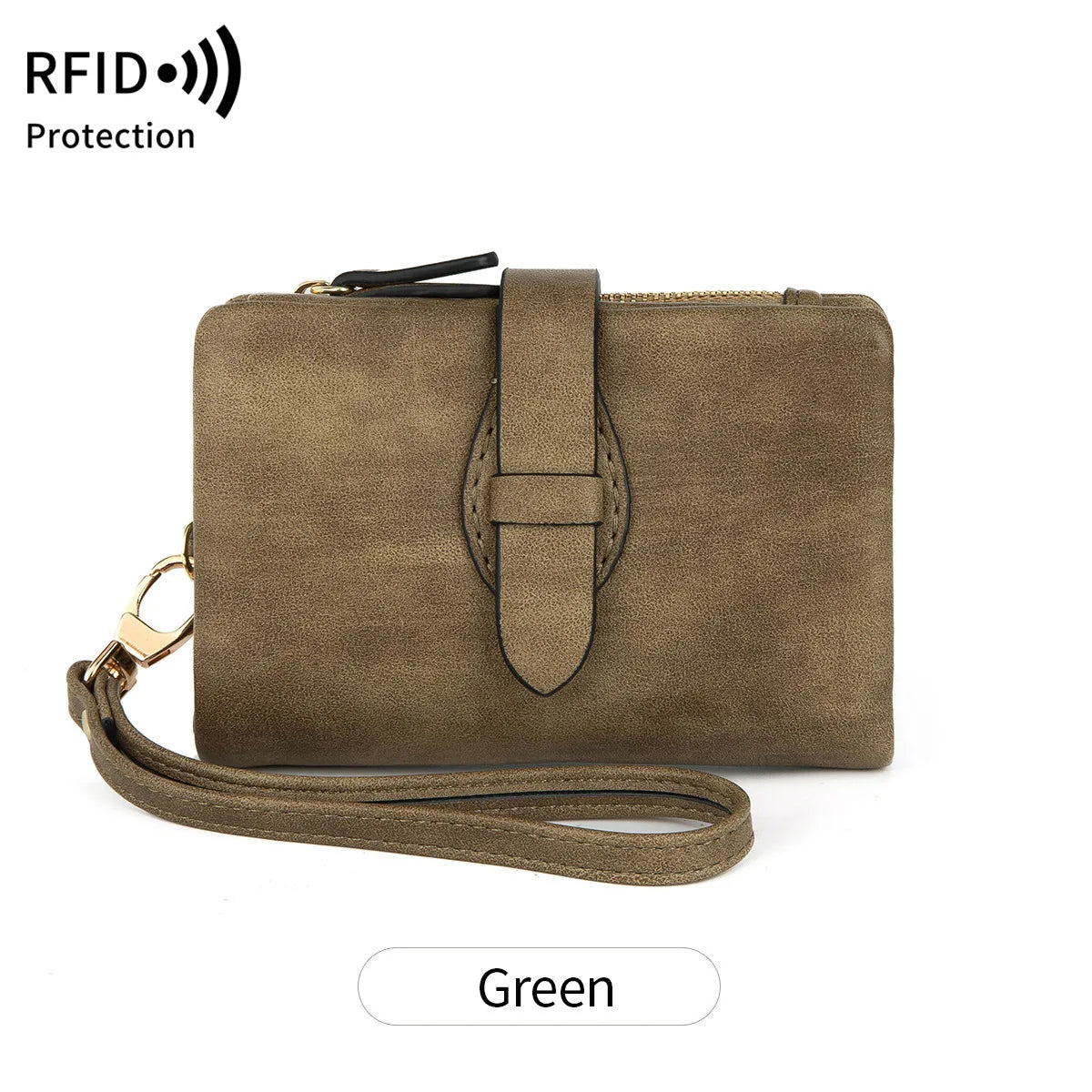 Rfid Ladies Purse Pu Soft Leather Three Fold Short Retro Zipper Clasp Pocket Change Collector - Soft