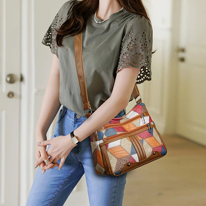 Geometric Patchwork Crossbody Bag for Women – Multi-Color
