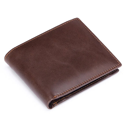 Retro Oil Waxed Leather Men S Wallet Genuine Leather Rfid Multi-Slot Wallet