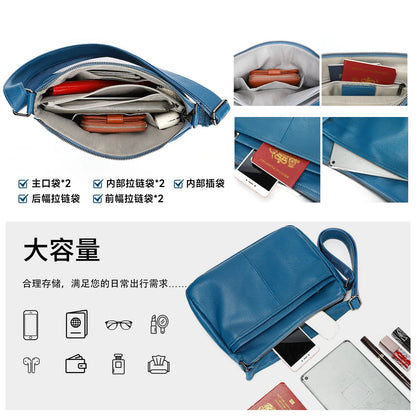 Women S Leather Shoulder Bag Large Capacity Soft Multi-Layer Multi-Function Diagonal Span - Soft