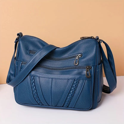 Braided Detail Crossbody Bag – Women's Multi-Pocket Faux Leather Shoulder Purse