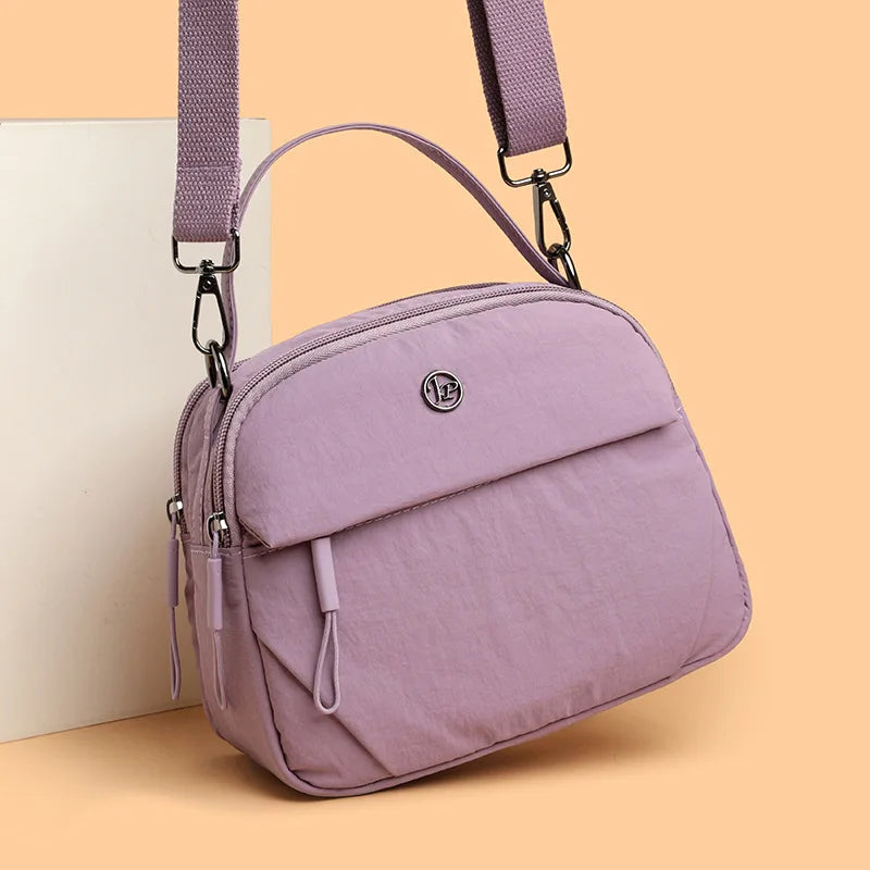 Fashiona Nylon Crossbody Bags Top Handle Bag Adjustable Wide Strap Multi Zipper Pockets Lightweight