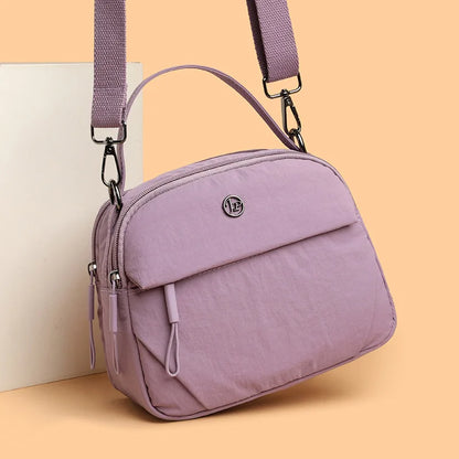 Fashiona Nylon Crossbody Bags Top Handle Bag Adjustable Wide Strap Multi Zipper Pockets Lightweight
