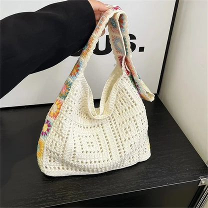 Crochet Tote Bag for Women – Floral Knit Beach Shoulder Bag