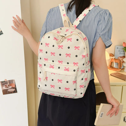 Sweet Fresh Butterfly Flower Printed Three Piece Backpack Set Lightweight Large Capacity Student