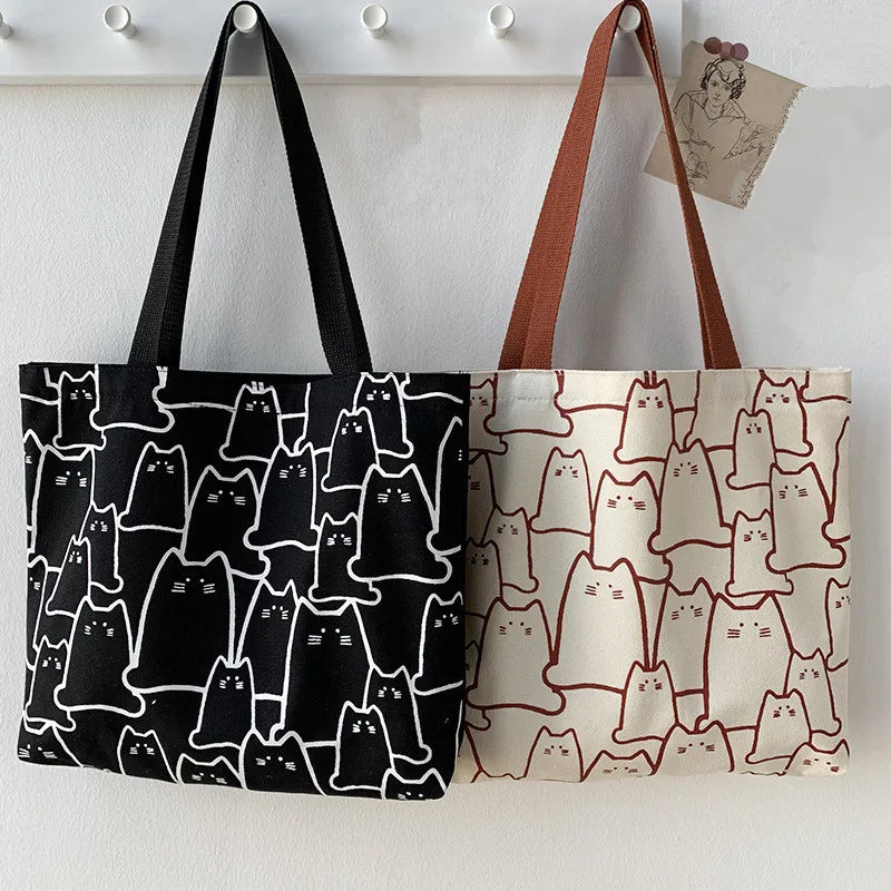 Thicken Canvas Bag Zipper Inner Tote Bag Cute Handbag Shoulder Large Capacity Women Shopping Bag